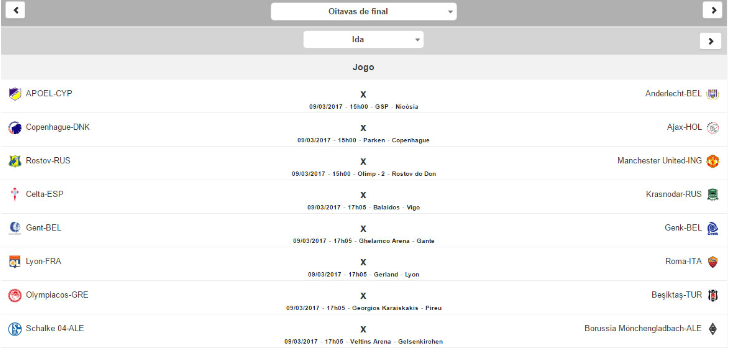  Definidos os confrontos das oitavas de final da UEFA Europa League que serão disputadas em 9 e 16 de março!