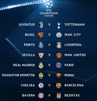 Definidos os jogos das oitavas com duelo de campeões na UCL!