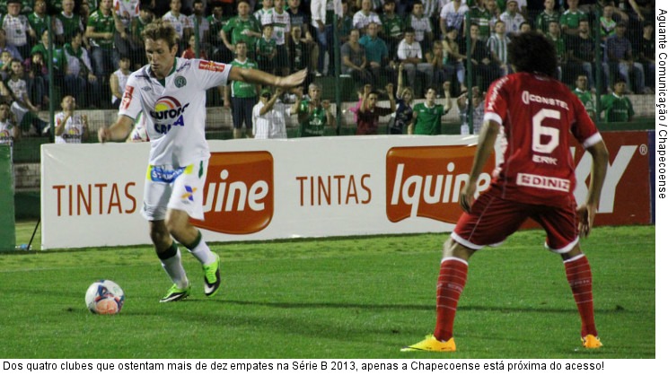  Dos quatro clubes que ostentam mais de dez empates na Série B 2013, apenas a Chapecoense está próxima do acesso!