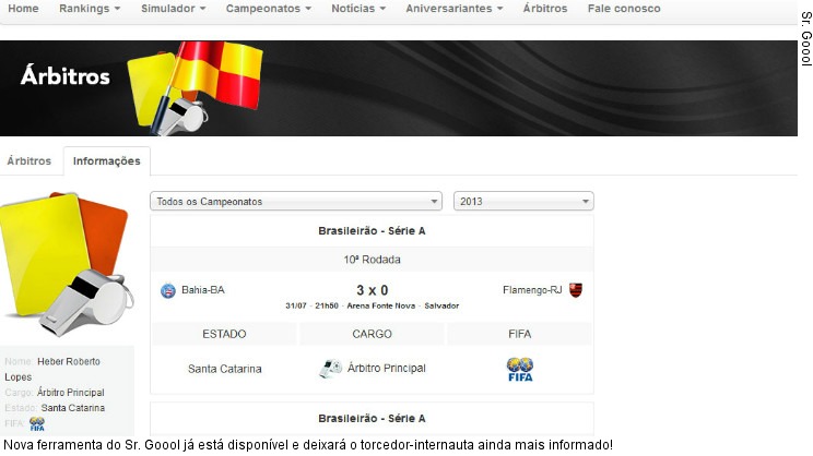  Nova ferramenta do Sr. Goool já está disponível e deixará o torcedor-internauta ainda mais informado!