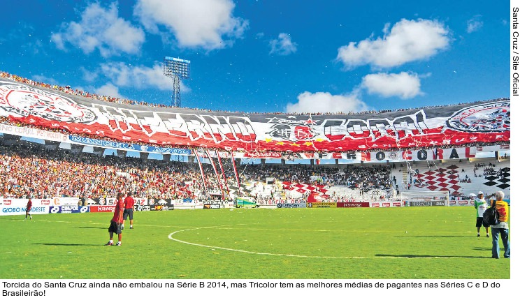  Torcida do Santa Cruz ainda não embalou na Série B 2014, mas Tricolor tem as melhores médias de pagantes nas Séries C e D do Brasileirão!