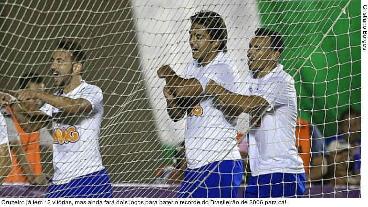  Cruzeiro já tem 12 vitórias, mas ainda fará dois jogos para bater o recorde do Brasileirão de 2006 para cá!
